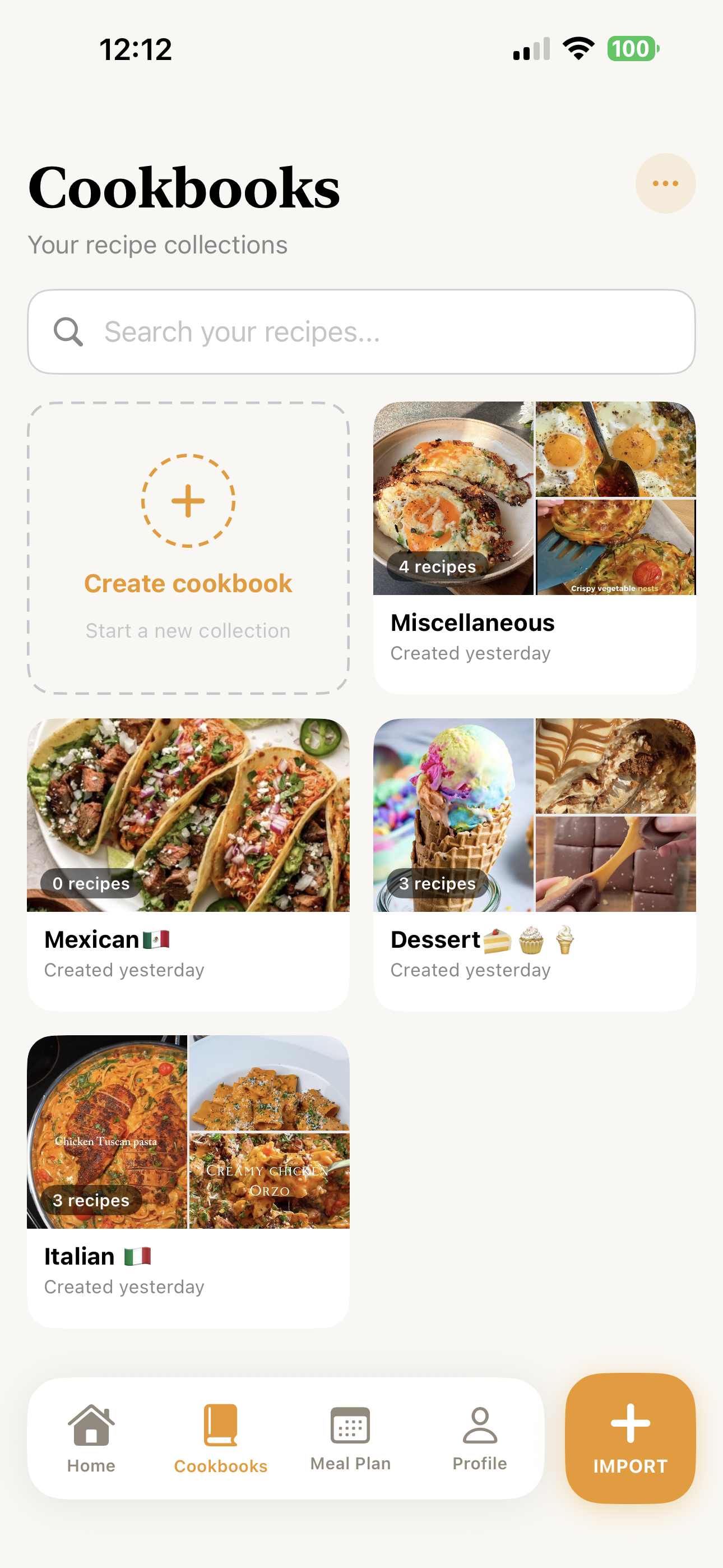 Cookbooks screen